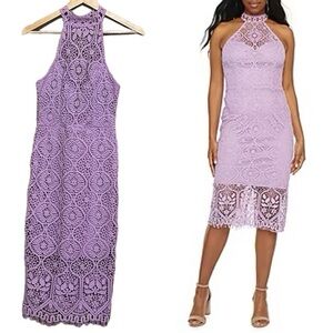 Premier Amour Sleeveless Lace Sheath Purple Midi Dress Size 4 NWT